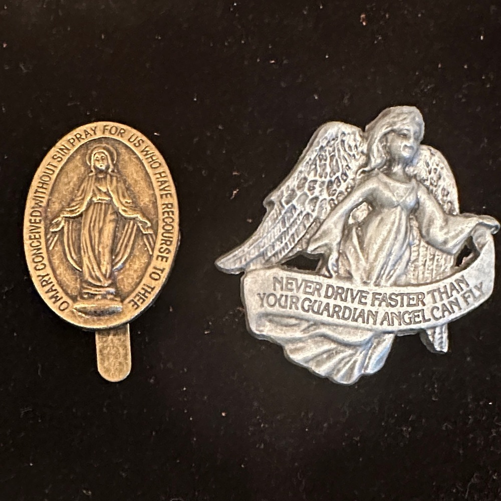 Vintage Catholic Car Visor Medallion Set of 2